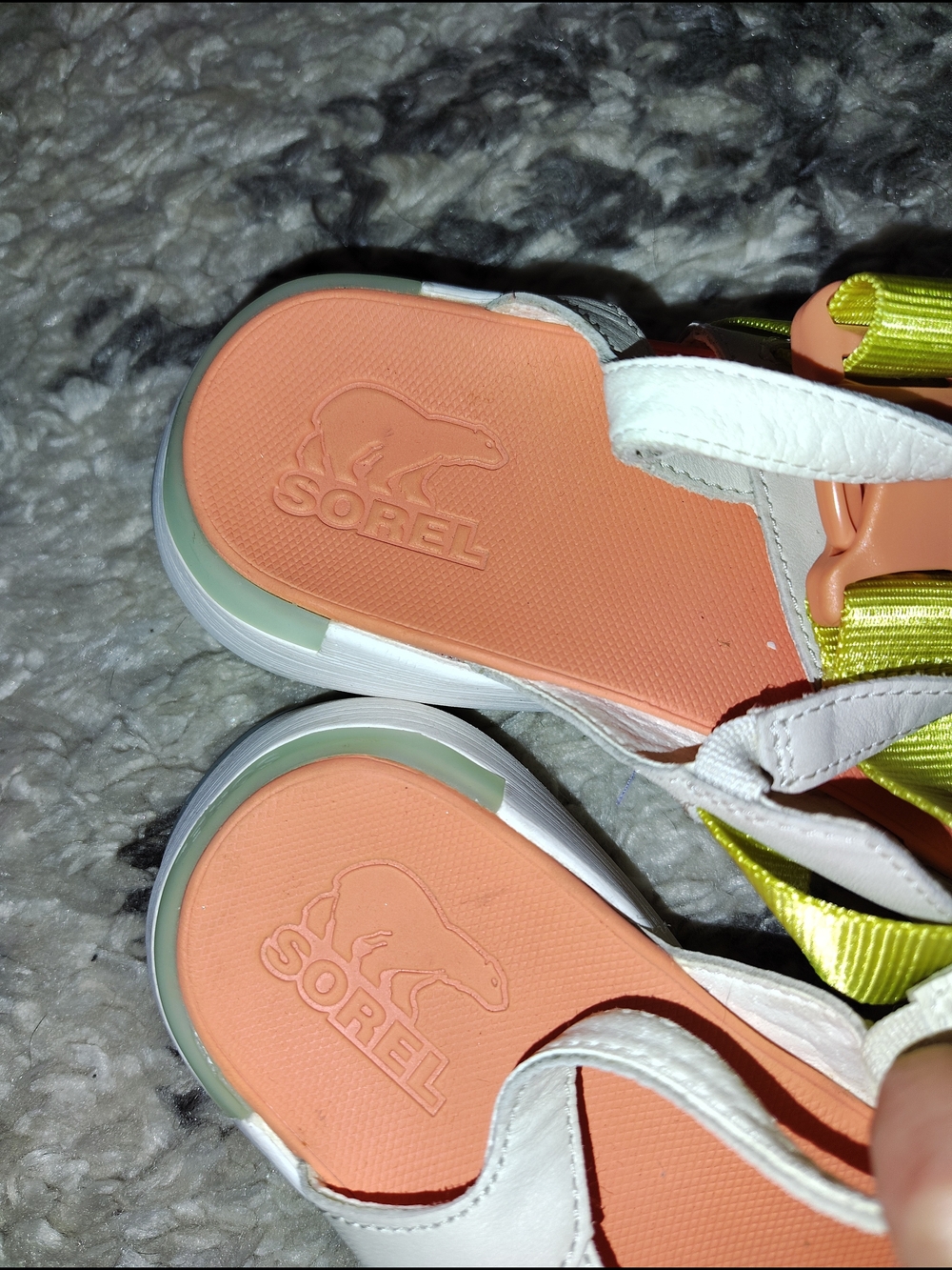 Sorel Peach and White Slingback Sandals with Lime Strap - Picture 3 of 5